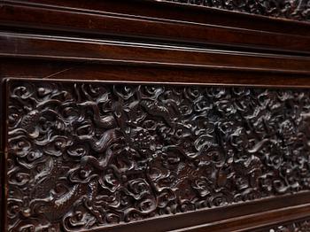 A carved hardwood desk, late Qing dynasty, circa 1900.