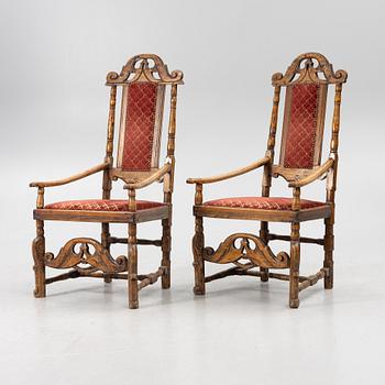 Armchairs, a pair, Baroque style 18th/19th century possibly with some earlier parts.