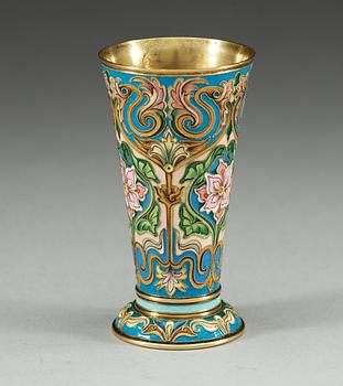 A Russian silver-gilt and cloisonné enamel beaker, makers mark of Fedor Rückert, Moscow 1880's.