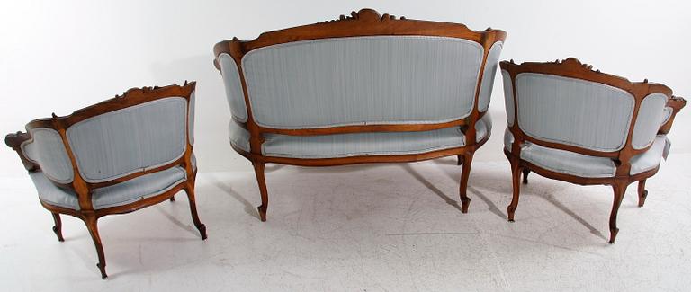 SALONGSGRUPP, 3 delar, rokokostil, 1900-tal.