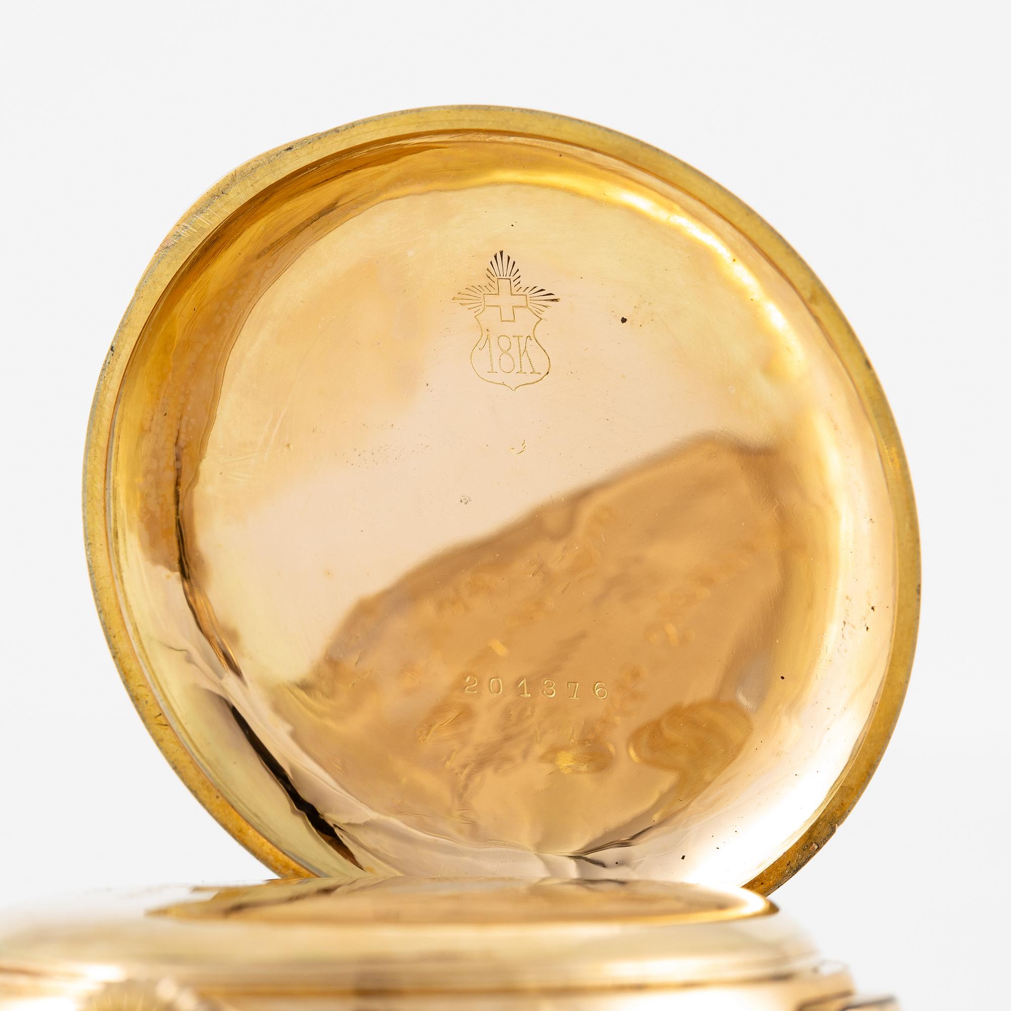 Pocket watch, 18K gold, minute repeater, chronograph, 57 mm.