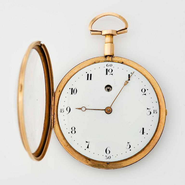 A Louis XVI gold and enamel pocket watch.