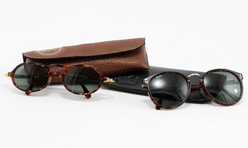 SOLGLASÖGON, 2 st, "Gatsby Dlx Style 1" samt "Premier B", Ray Ban, 1900-talets fjärde kvartal.
