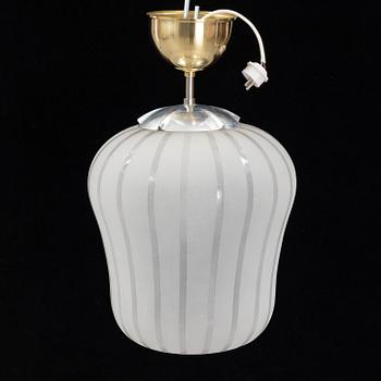 A Swedish Modern glass and brass ceiling light, Orrefors, 1940's.
