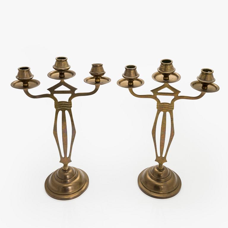 Kandelabrar, ett par, jugend / art nouveau, mässing, 1900-talets början.