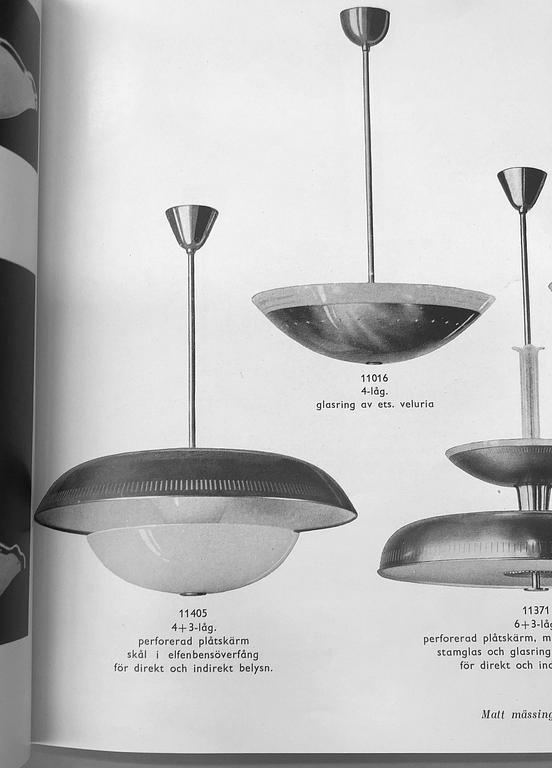 Harald Notini, a Swedish Modern model 11405 ceiling light from Böhlmarks, 1930's/40's.