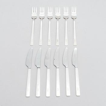 Bertel Gardberg, A 12-piece set of "Birgitta" silver cutlery, marked BG, Hopeatehdas oy, Helsinki 1960-66.