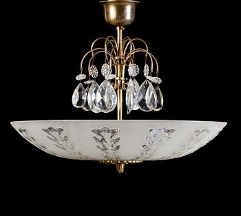 TAKLAMPA, glas, möjligen Orrefors, 1900-talets första hälft. Höjd ca 40 cm.