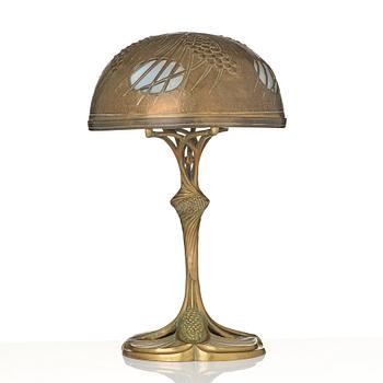 A bronze and brass table lamp, with signature Georges Leleu.