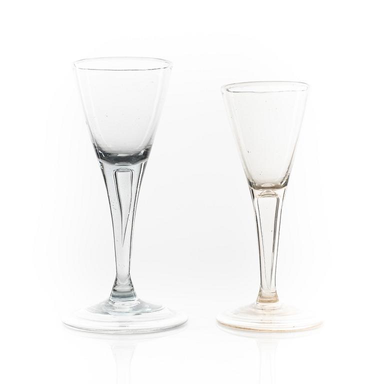 A set of four Swedish wine glasses, 18th Century.