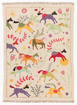 A hand-embroidered Kelim carpet, c. 208 x 150 cm.