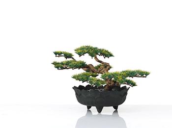 Estrid Ericson, an elastoline bonsai tree mounted in a Japanese patinated metal pot, Svenskt Tenn, Sweden 1960-70's.