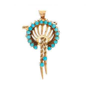 An 18K gold brooch/pendant, with turquoises.