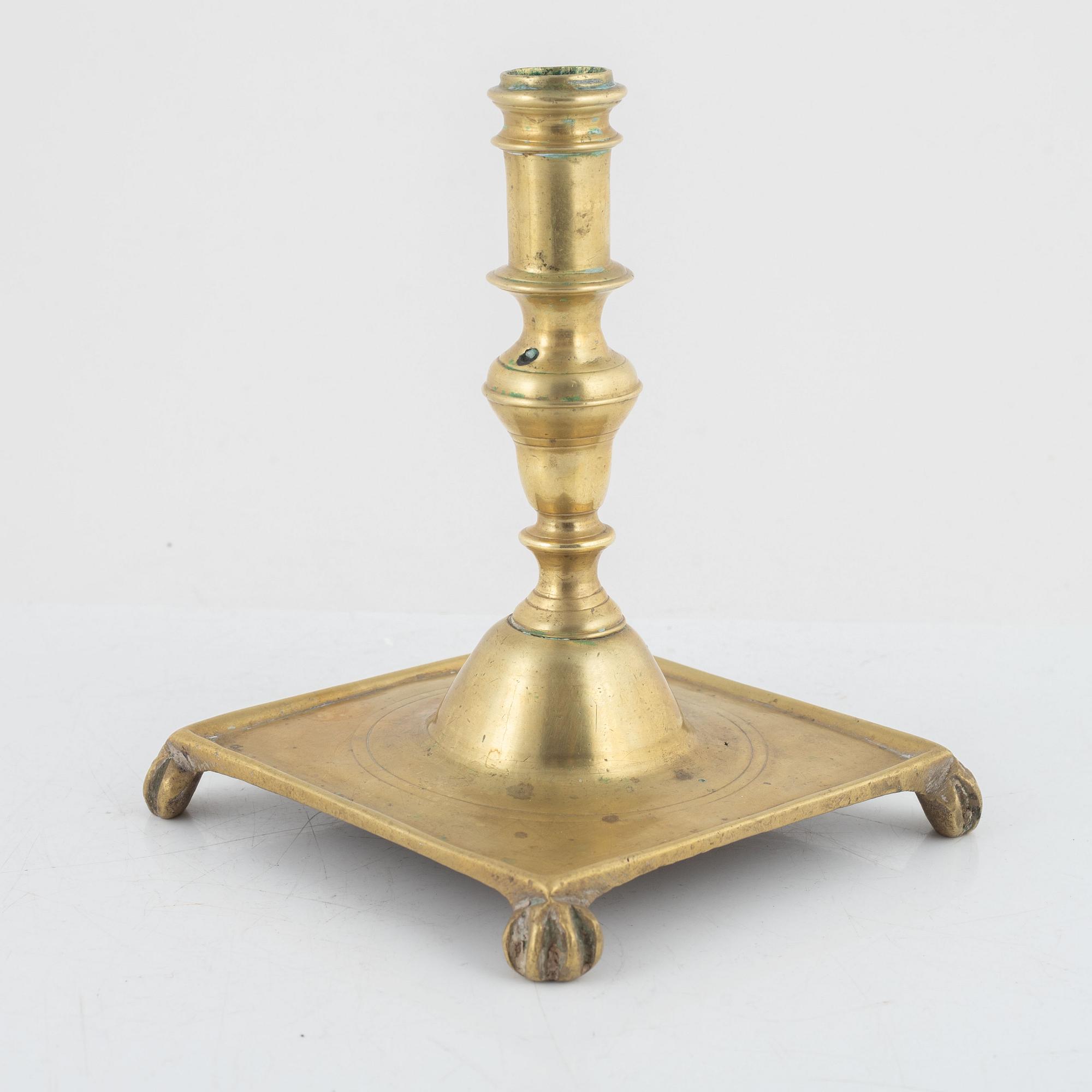 Candlestick, Baroque style, brass, 18th century.
