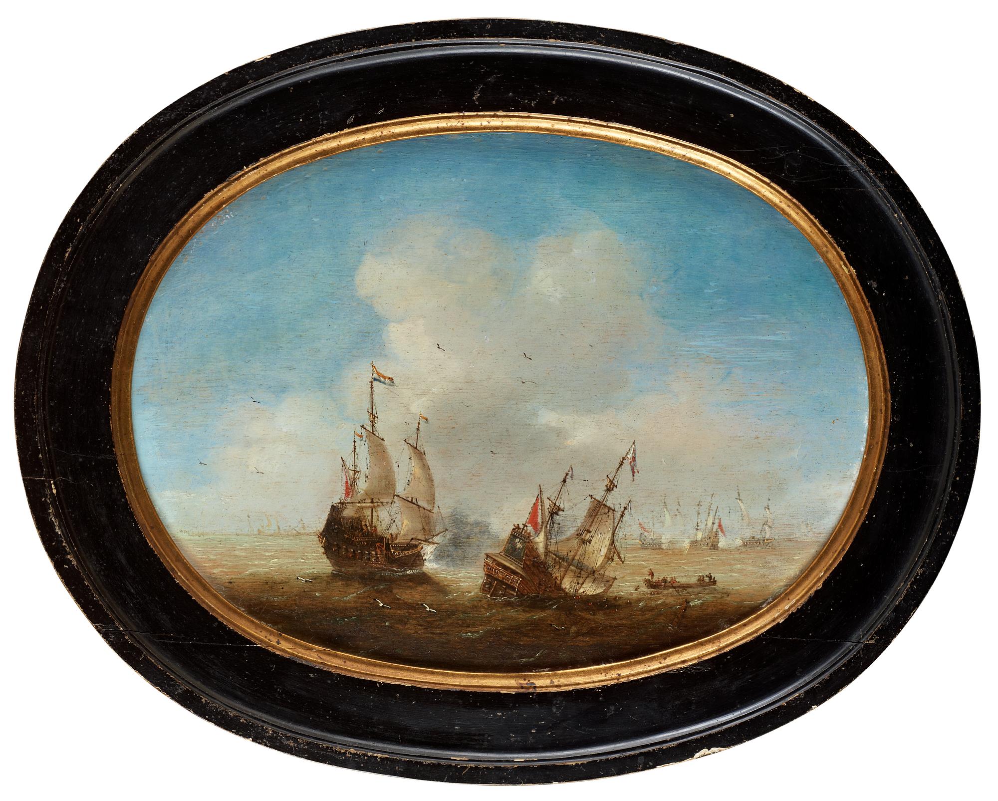 WILLEM VAN DE VELDE, tillskrivna, ett par, pannå, enligt uppgift är den ena otydligt signerad.