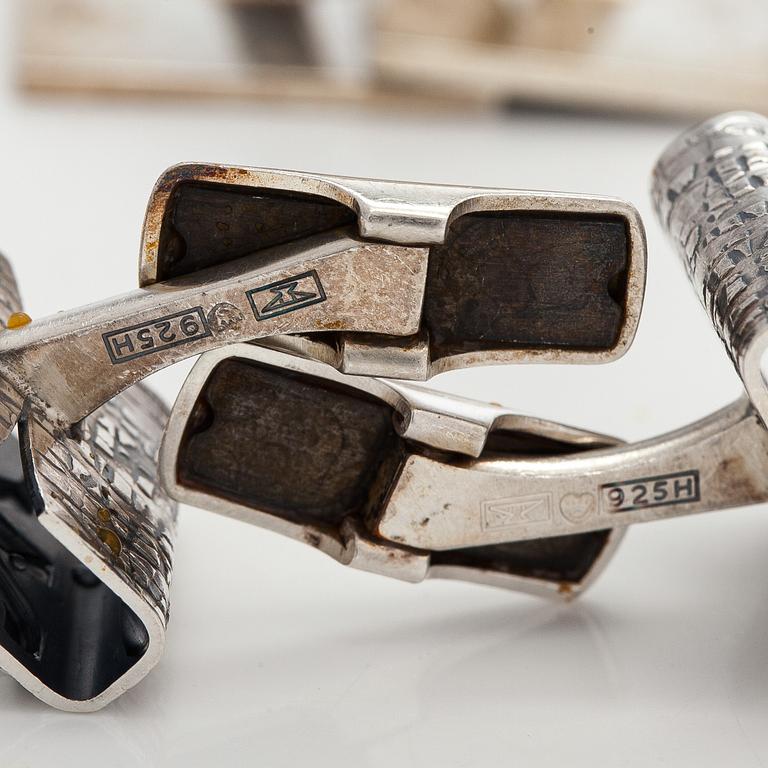 Elis Kauppi, cufflinks, 4 pairs, silver, tiger's eye, onyx, Kupittaan Kulta, Turku 1960s.