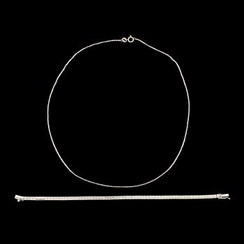 ARMLÄNK SAMT HALSKEDJA, vitguld 18K, bla Balestra. Tot ca 14 gram.