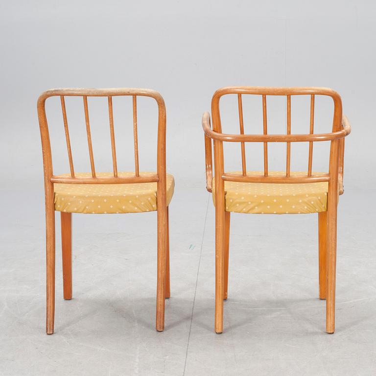 KARMSTOLAR, ett par och STOLAR, 4 st, modell 811, troligen Josef Hoffmann eller Josef Frank för Thonet, 1930-tal.