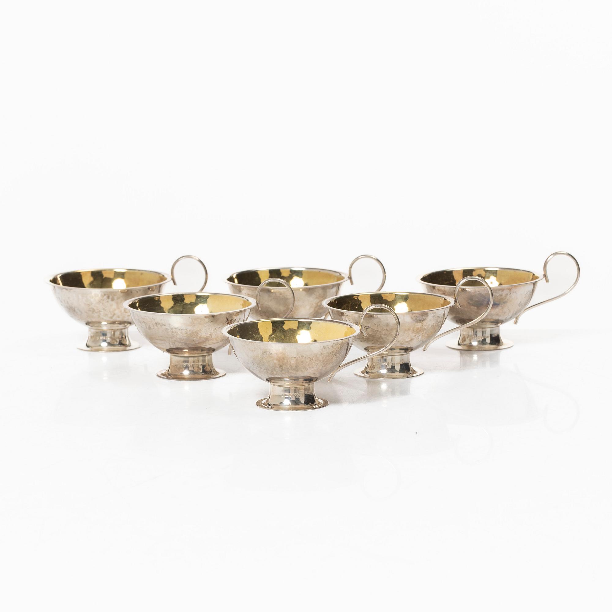 C.G. Hallberg, Six Swedish sterling silver punch mugs, Stockholm 1961.