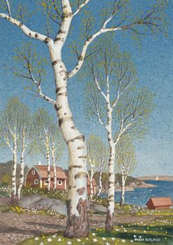 Oskar Bergman, Spring Landscape with Birches.