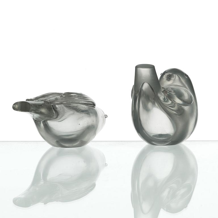 Tyra Lundgren, fåglar, 2 st, Venini, Murano, Italien 1940-50-tal.