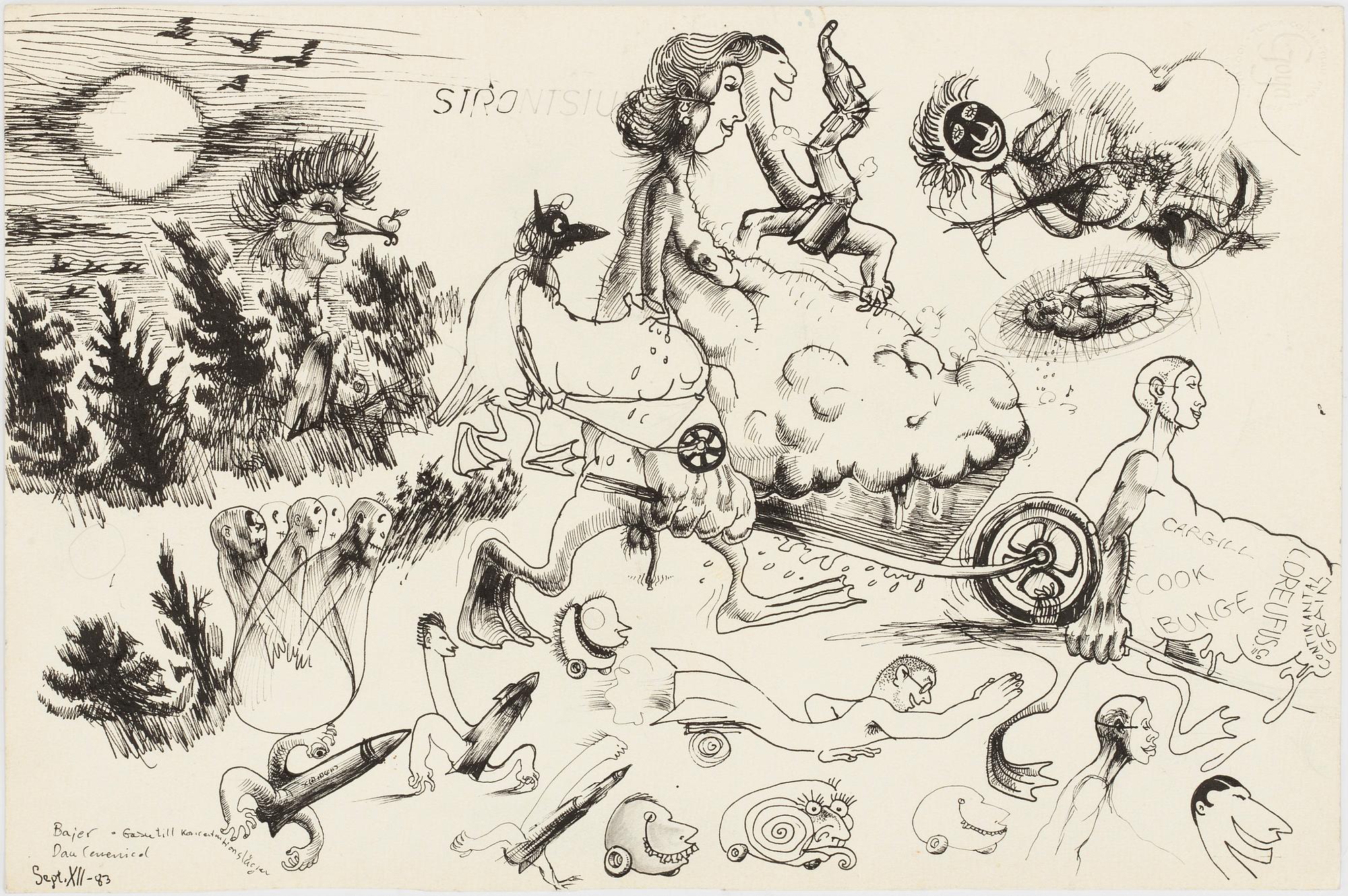 ULF RAHMBERG, Ink wash, signed with monogram verso. Dated -83.