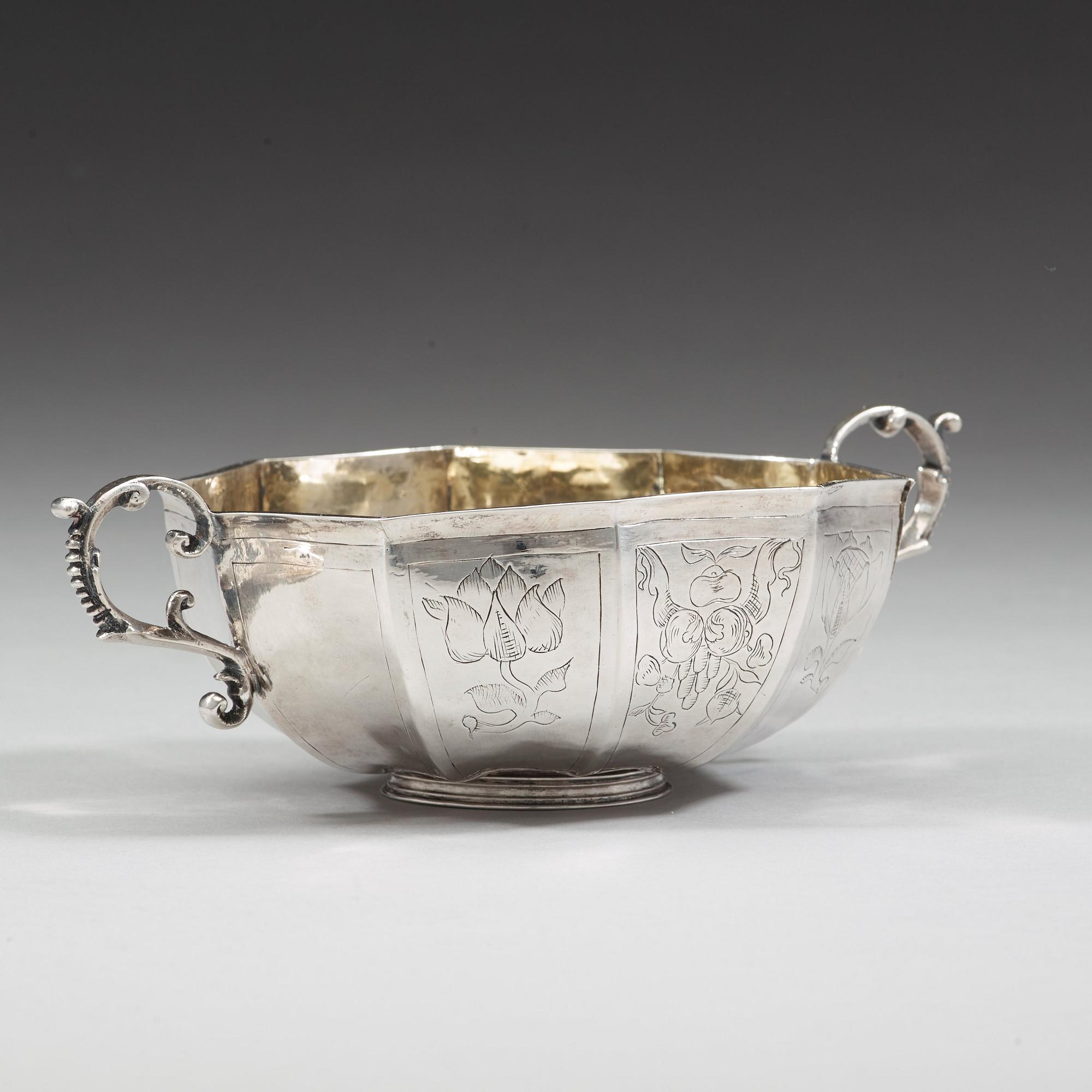 A Swedish 17th century parcel-gilt bowl, mark of Jöran Heieronymi Bernegau, Norrköping (-1648-1679).