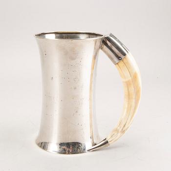 A Swedish 20th century silver and boar tusk tankard mark of CG Hallberg Stockholm 1915 weight 880 gr.