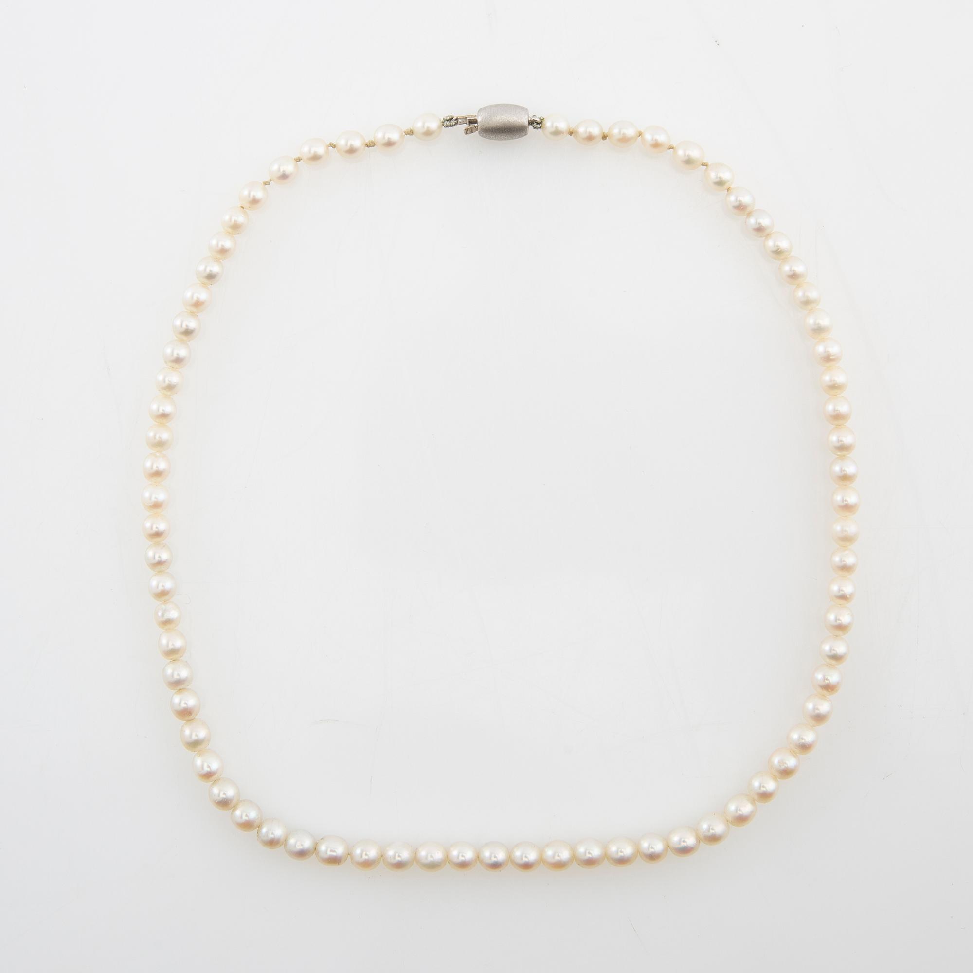 Halsband av odlade pärlor med lås av 14K vitguld.