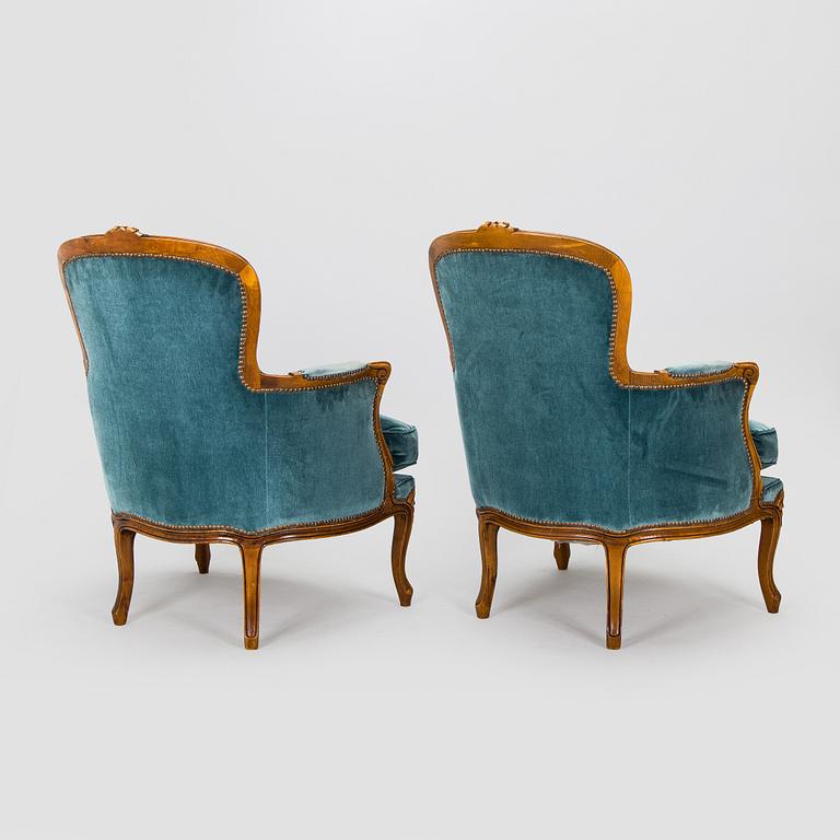 A pair of Louis XV style armchairs, mid-20th century.