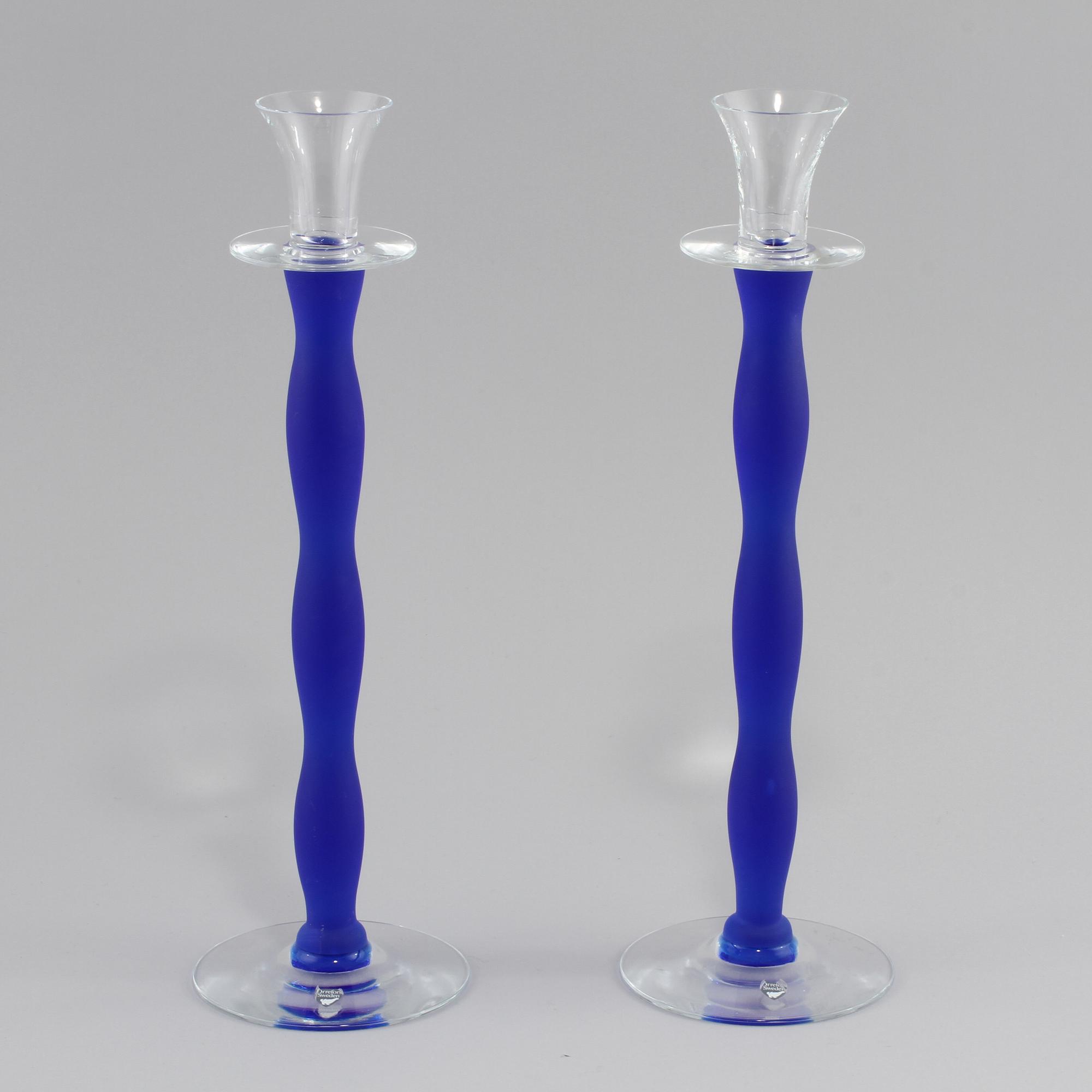 LJUSSTAKAR, 1 par, glas, "Celeste", Anna Nilsson, Orrefors, 1990-tal.