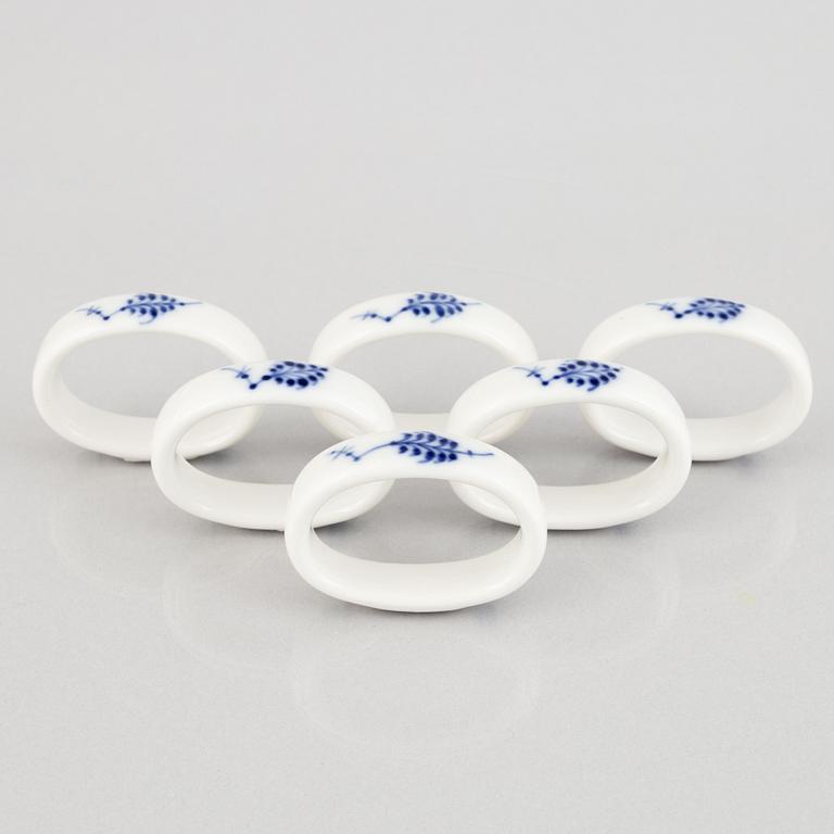 A set of six  'Blue Fluted Plain' porcelain napkin rings, Royal Copenhagen, 1923.