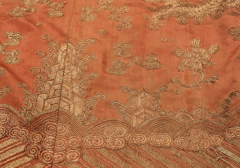 A Chinese Robe, embroidered silk, height 131 cm, late Qing dynasty (1644-1912).