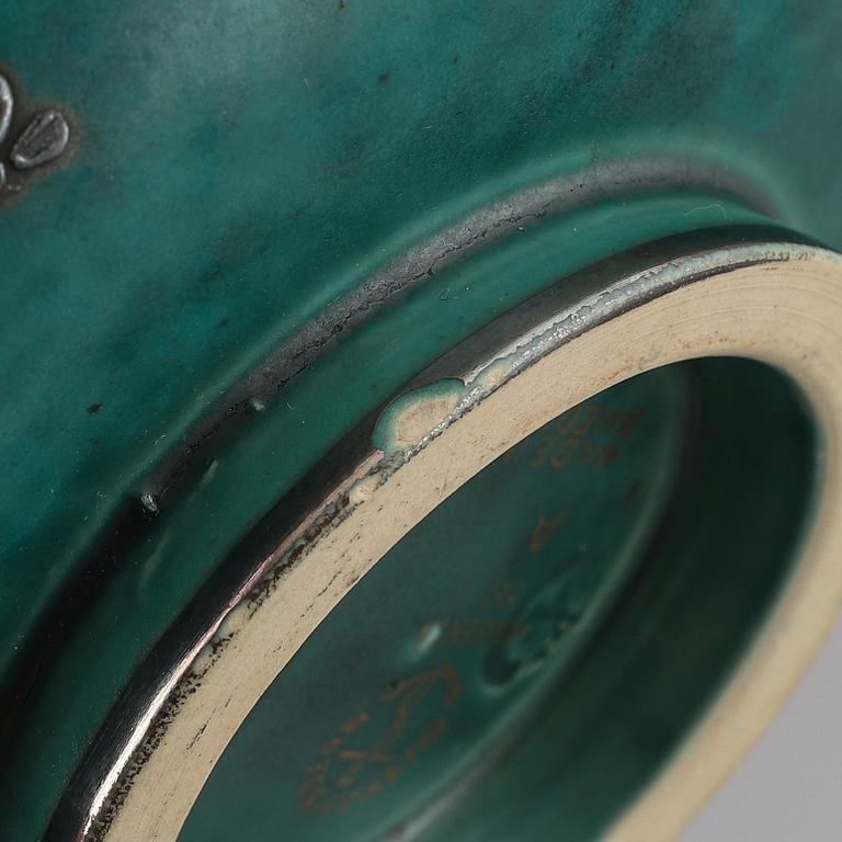 Wilhelm Kåge, two 'Argenta' stoneware vases and a dish, Gustavsberg.