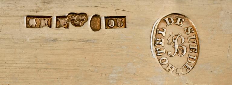 KNIVAR SAMT GAFFLAR, 6+6, silver resp nysilver, Möllenborg-Feron resp CR Carlström, 1860-tal resp tidigt 1900-tal.