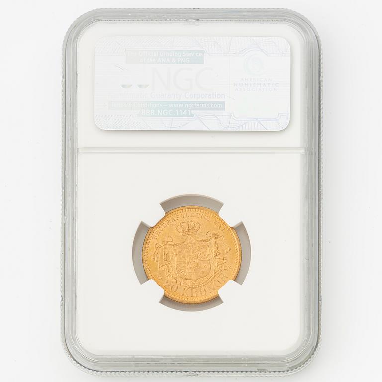 Guldmynt, Oscar II, 20 kronor, typ IV, Sverige 1902.