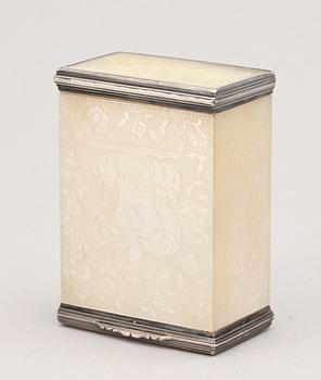 A Swedish 18th century mother of pearl and silver box, unmarked.