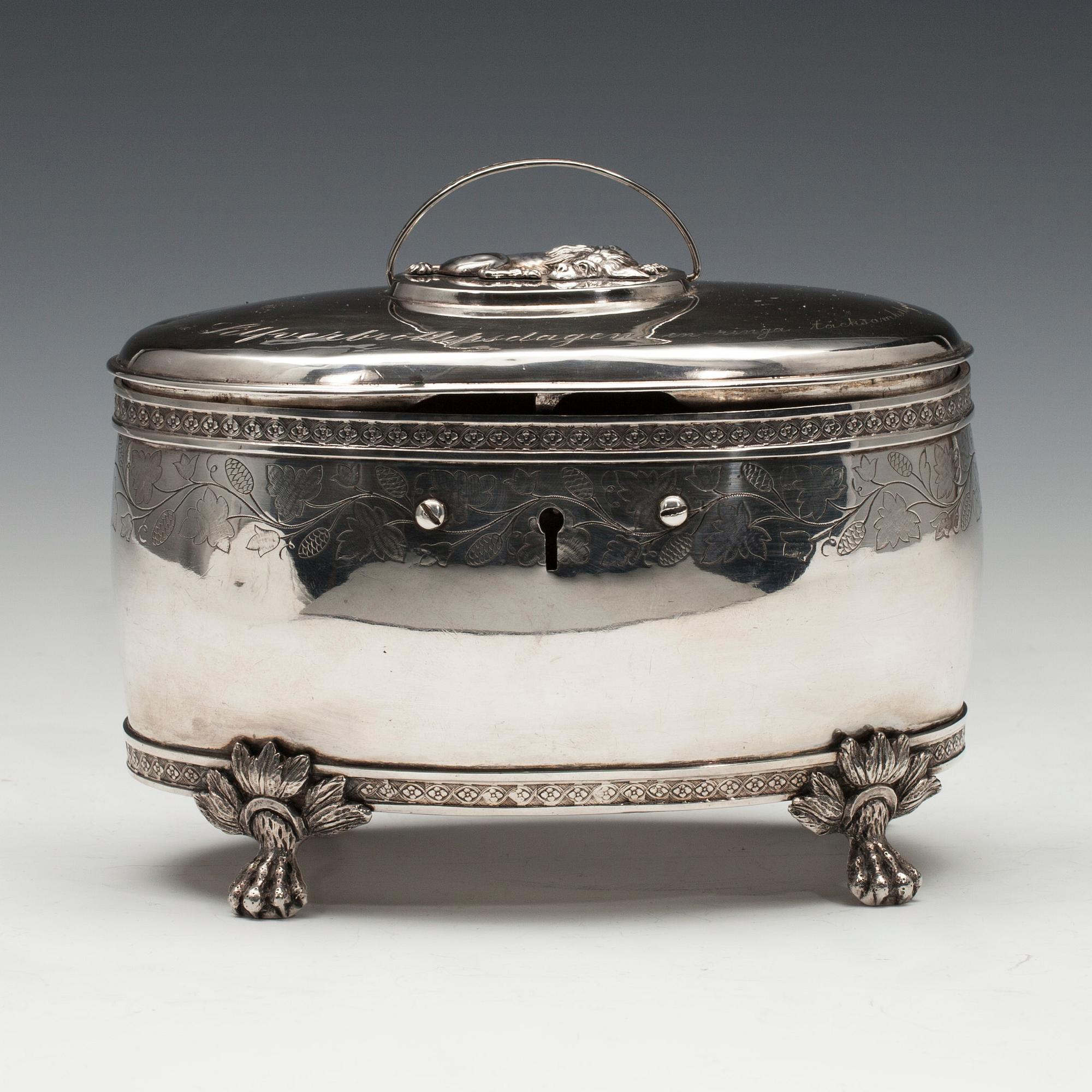 SOCKERSKRIN, silver, Lorenz Georg Weis, Norrköping 1819. Vikt 590,8 g.