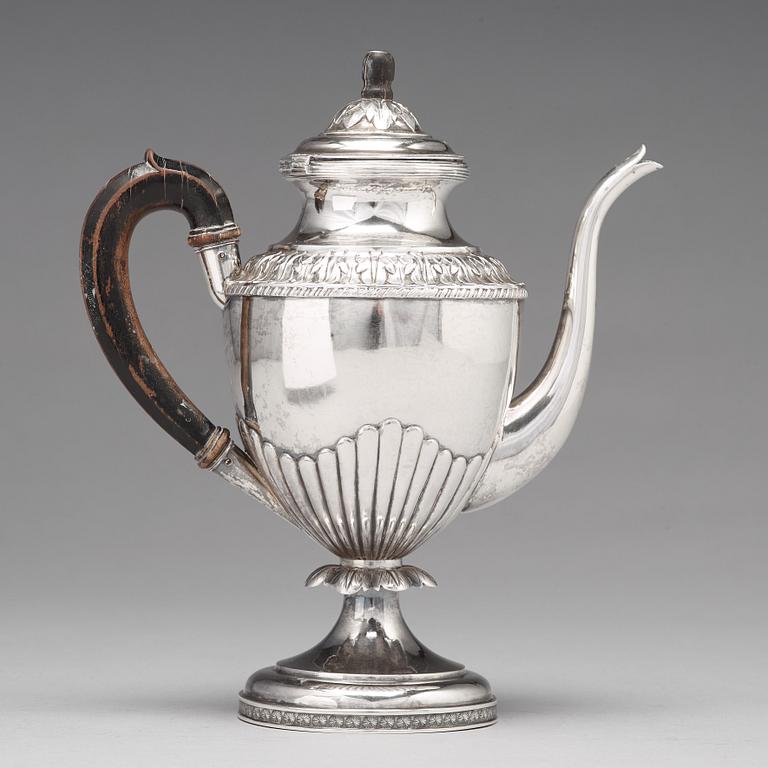 A Finnish empire silver coffeepot mark of Olof Robert Lundgren, Åbo (1821-1882) engraved date 1840.