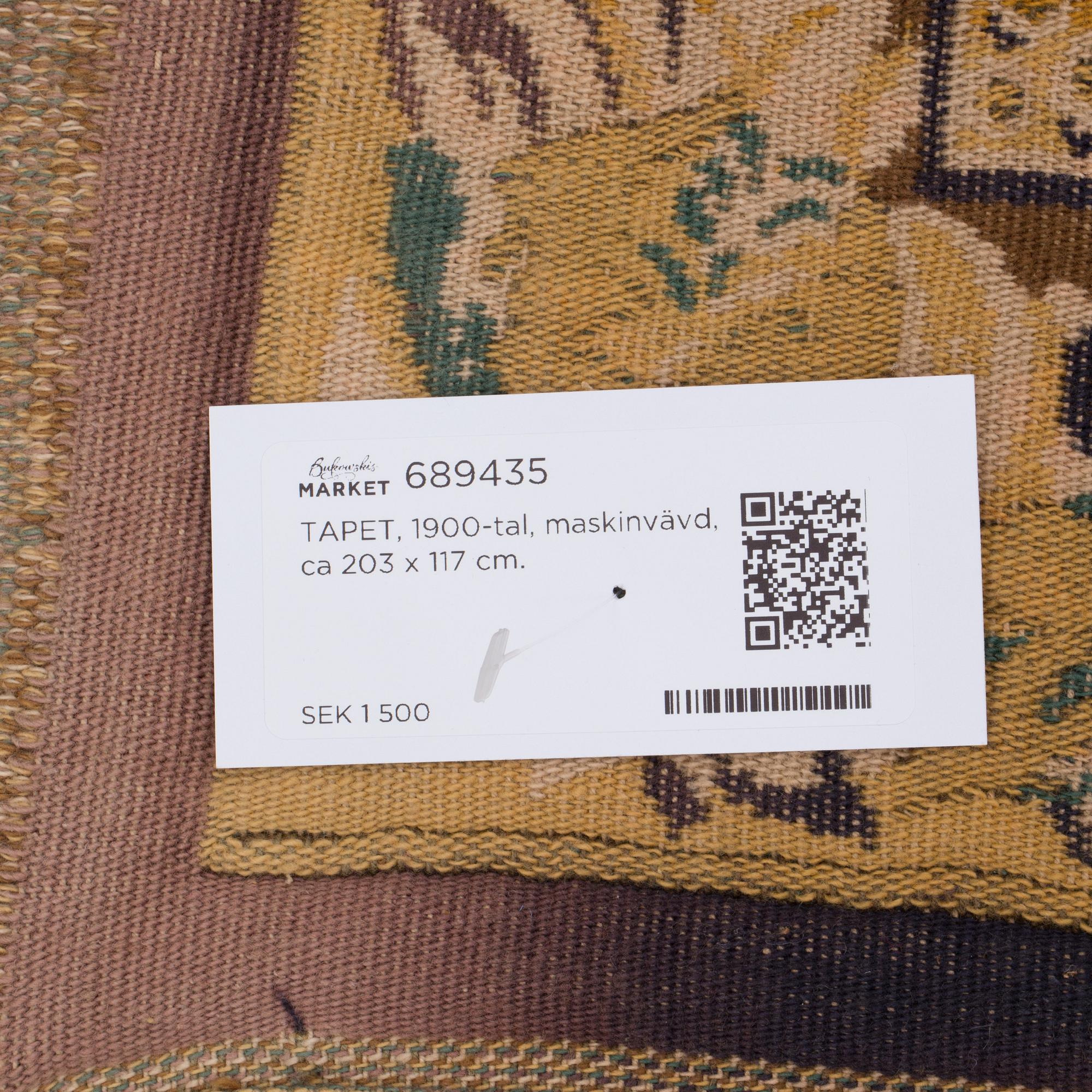TAPET, 1900-tal, maskinvävd, ca 203 x 117 cm.