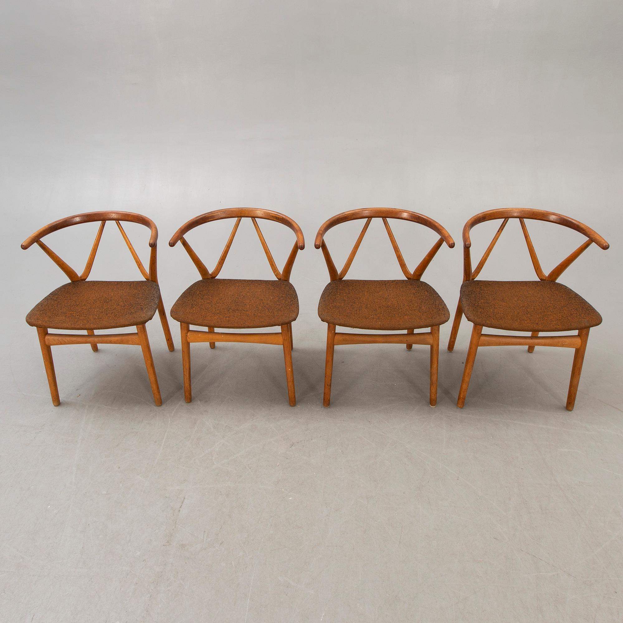 Henning Kjaernulf, chairs, 4 pcs, "model 225", for Bruno Hansen Denmark, 1960s.