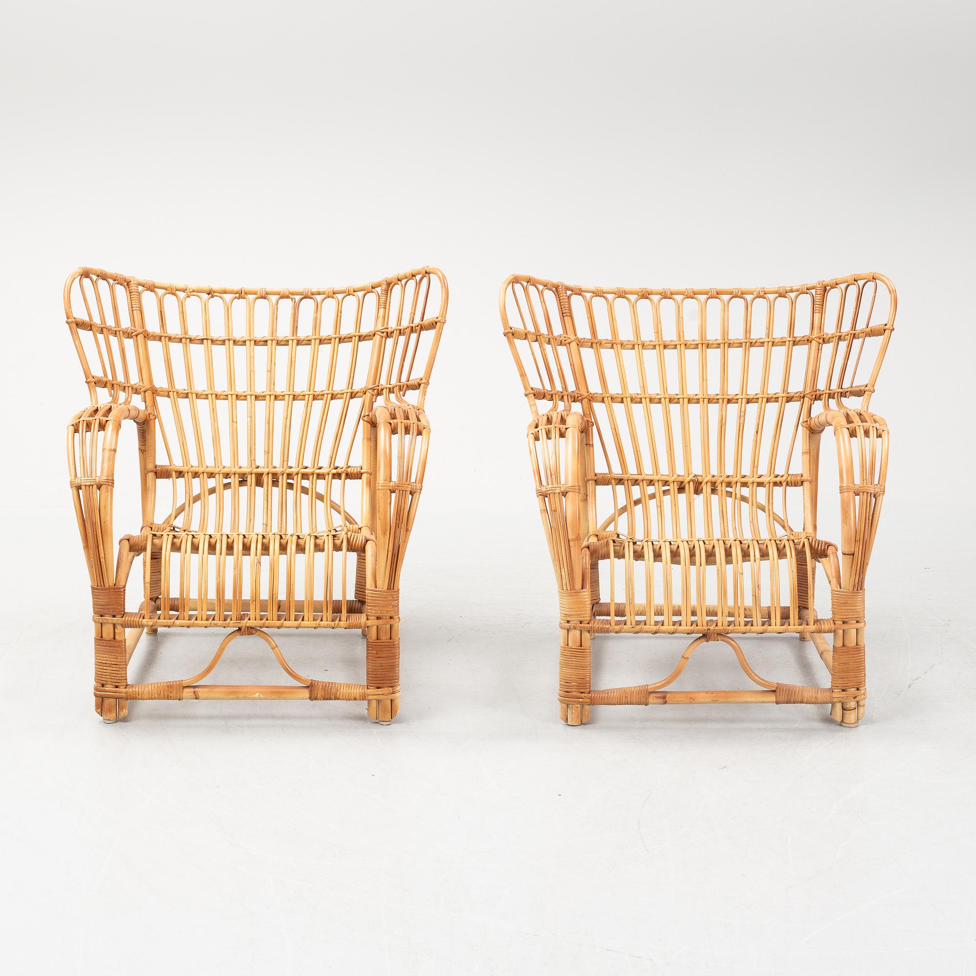 A pair of rattan easy chairs, possibly Viggo Boesen.