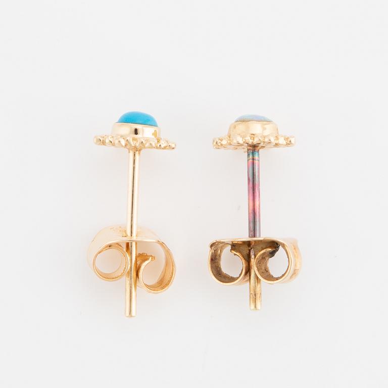 A pair of 14K gold with opal and turquoise, possibly by Maria Tash.