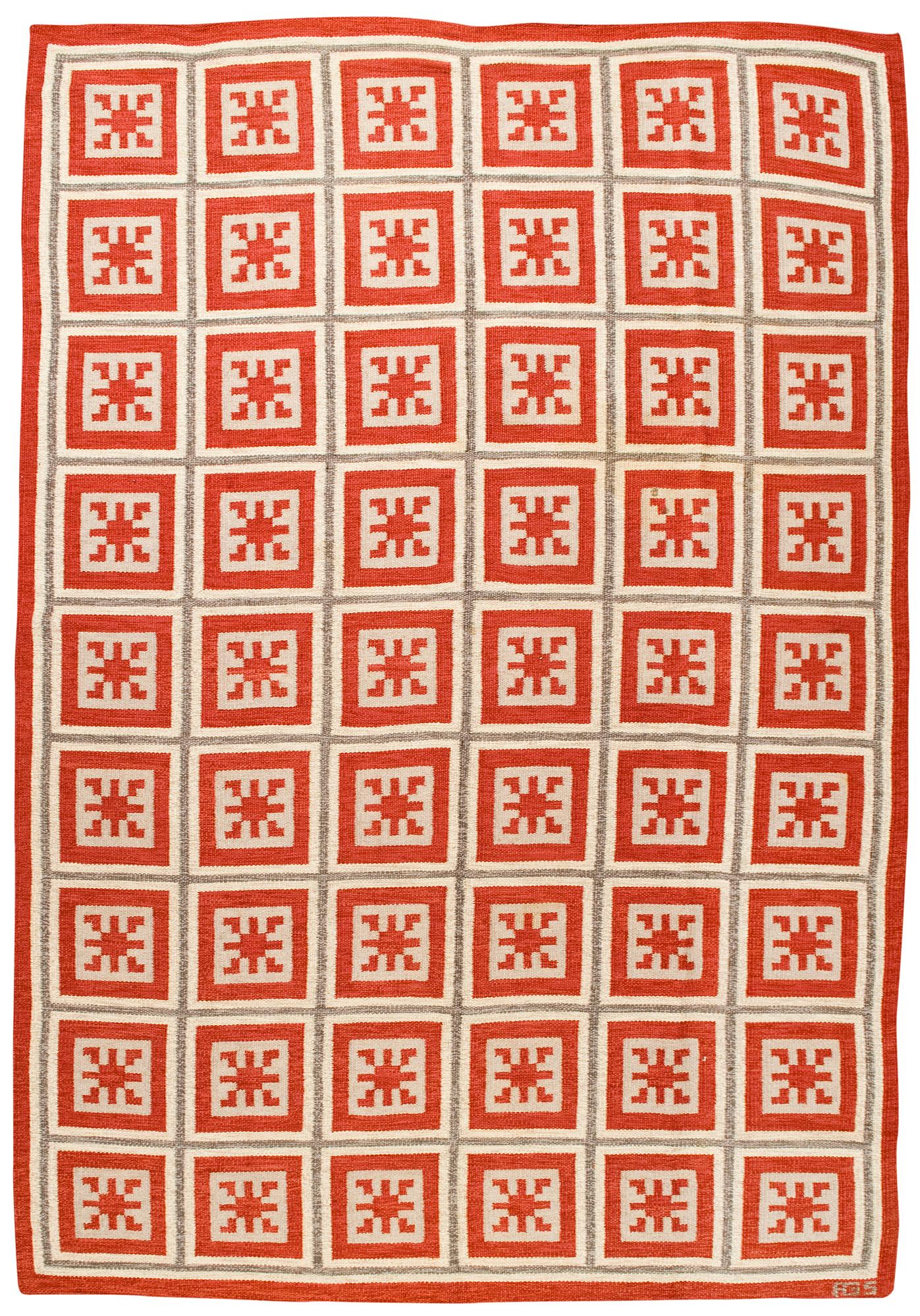 MATTA. Rölakan. 325 x 223 cm. Signerad AGS (Anna Greta Sjöquist). Sverige omkring 1900-talets mitt.