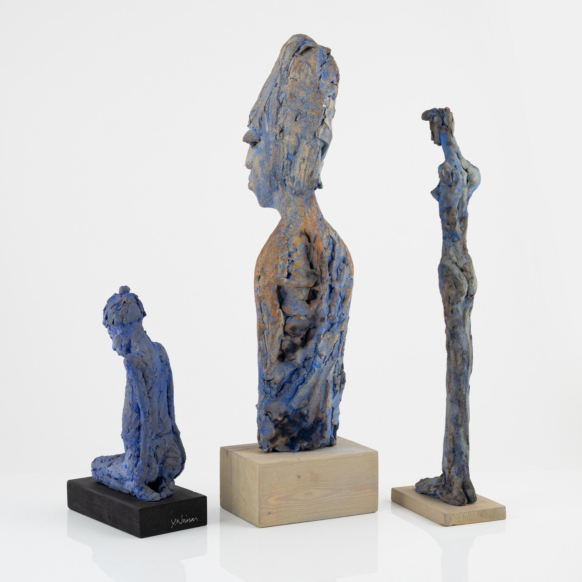 Yvonne Nimar, a group of three ceramic sculptures, signed.