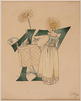 Ottilia Adelborg, "Blomstersiffror med rim", 20 + 1 pcs.