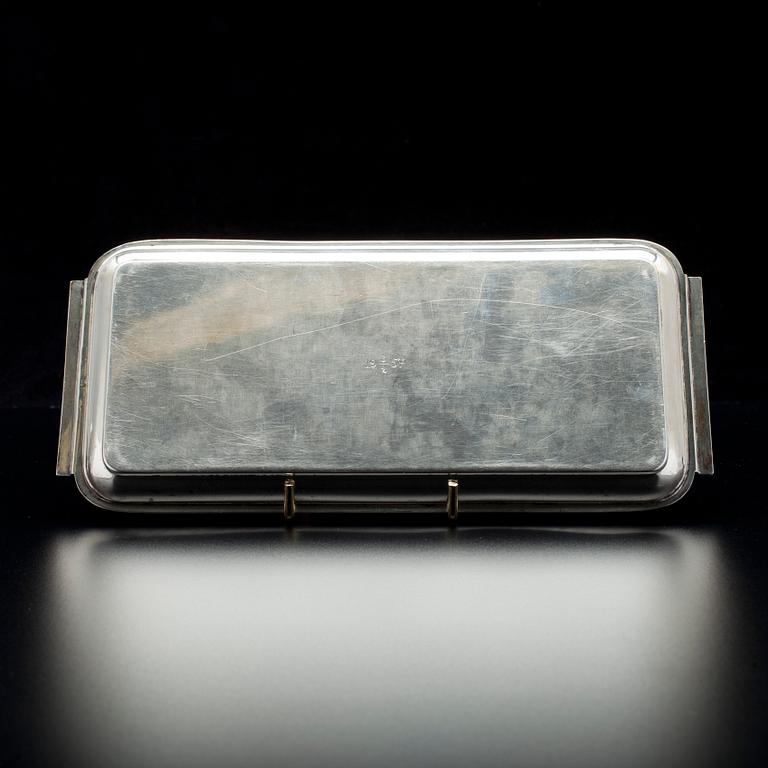 SOCKERSKÅL, GRÄDDSNÄCKA OCH BRICKA, silver, Norge, ca 1957. Vikt tot. 253 g.