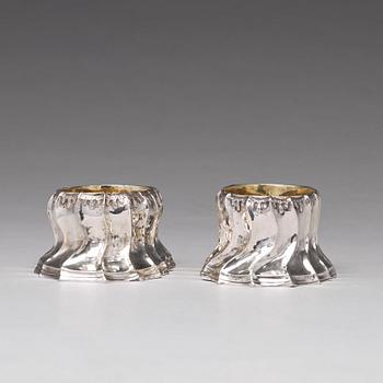 A pair of Swedish 18th century parcel-gilt silver salt cellars, mark of Olof Löfvander, Luleå 1783.