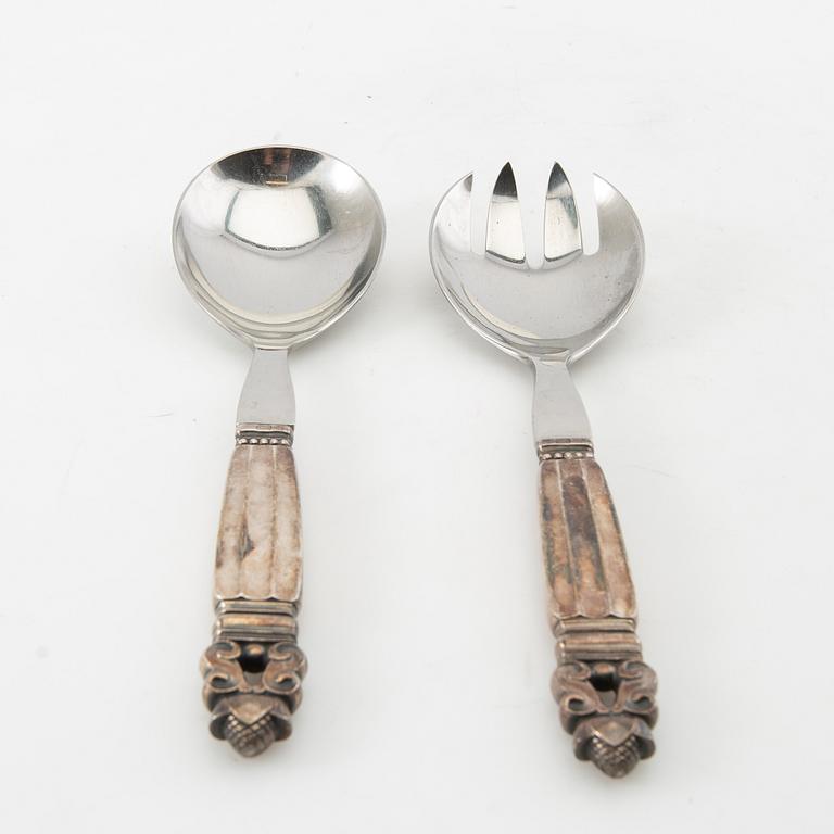 Johan Rohde, salad servers, a pair, sterling silver, "Konge/Acorn", Georg Jensen, Denmark, after 1945.