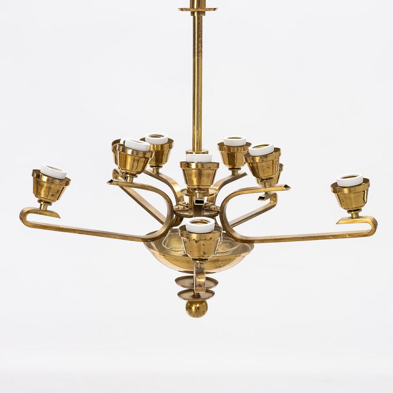 A ceiling brass lamp, ca 1930-/40's.